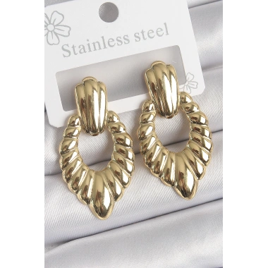 316 Çelik Gold Renk İşlemeli Motiif Model Kadın Küpe