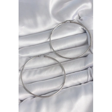 316 Çelik Gümüş Renk 63 mm Halka Model Kadın Küpe