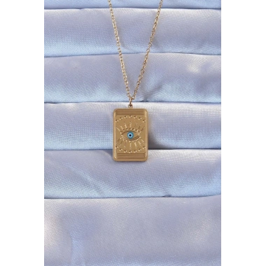 316L Altın Renk İşlemeli Nazarlı Göz Model Vintage Kolye