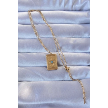 316L Altın Renk İşlemeli Nazarlı Göz Model Vintage Kolye