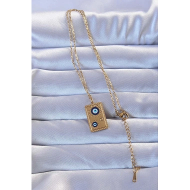 316L Altın Renk İşlemeli Nazarlı Vintage Kolye