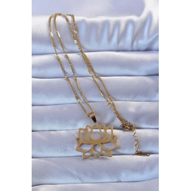316L Altın Renk Lotus Kolye