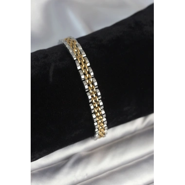 316L Çelik 7 mm Kalınlıkta Gold ve Gümüş Renkli Erkek Bileklik