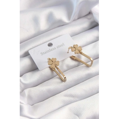 316L Çelik Altın Renk Geometrik Yonca Model Küpe