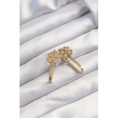 316L Çelik Altın Renk Geometrik Yonca Model Küpe