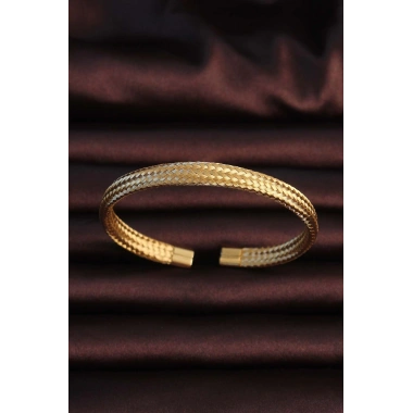 316L Çelik Altın Renk Hasır Görünüm Erkek Bileklik