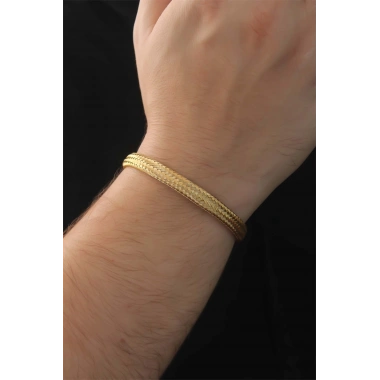 316L Çelik Altın Renk Hasır Görünüm Erkek Bileklik