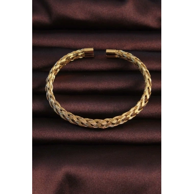 316L Çelik Altın Renk Kalın Yassı Örgü Model Erkek Bileklik