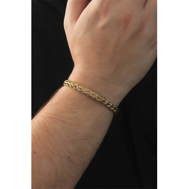 316L Çelik Altın Renk Kalın Yassı Örgü Model Erkek Bileklik