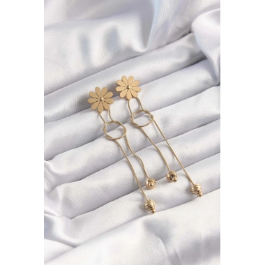 316L Çelik Altın Renk Sallantılı Düğüm Model Papatya Küpe