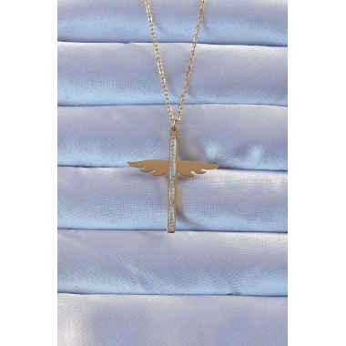 316L Çelik Altın Renk Zirkon Taşlı Mikail Kolye