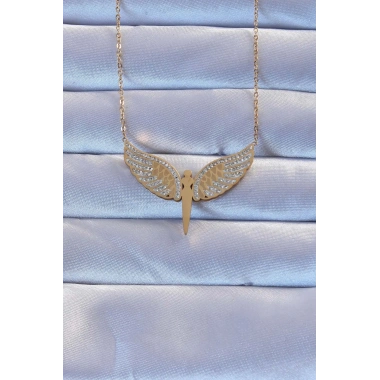 316L Çelik Altın Renk Zirkon Taşlı Mikail Kolye