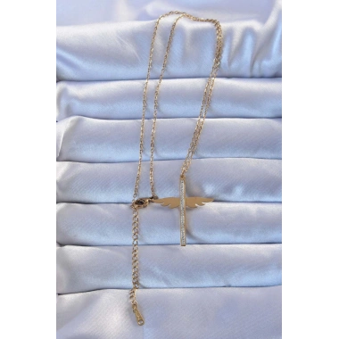 316L Çelik Altın Renk Zirkon Taşlı Mikail Kolye