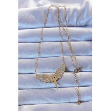 316L Çelik Altın Renk Zirkon Taşlı Mikail Kolye