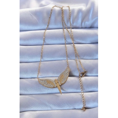 316L Çelik Altın Renk Zirkon Taşlı Mikail Kolye