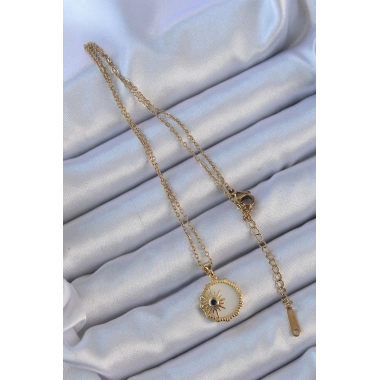 316L Çelik Altın Renk Zirkon Taşlı Mineli Kutup Yıldızı Kolye