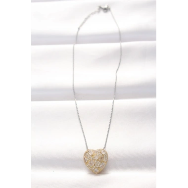 316L Çelik Çift Renk Zirkon Taşlı Kalp Kolye