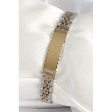 316L Çelik Gold Gümüş Renk Kalın Zincir Künye Model Erkek Bileklik