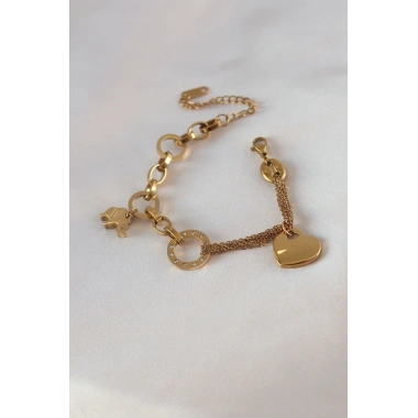 316L Çelik Gold Renk 2li Zincir Model Zirkon Taş Detay Kadın Bileklik