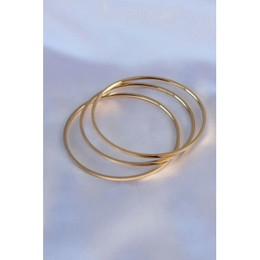 316L Çelik Gold Renk 3lü Ajda Model Kadın 60 mm Bilezik
