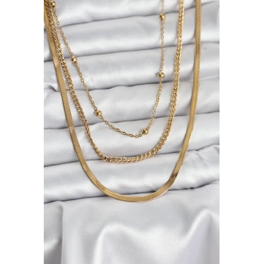 316L Çelik Gold Renk 3lü Kadın Kolye