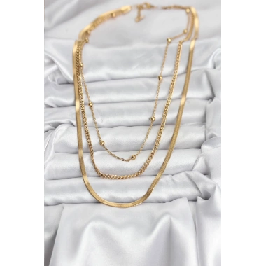 316L Çelik Gold Renk 3lü Kadın Kolye