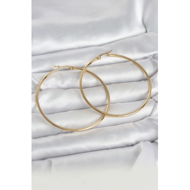 316L Çelik Gold Renk 60 mm Halka Kadın Küpe