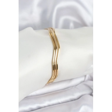316L Çelik Gold Renk 65 mm Ajda Zikzak Model 3lü Kadın Bileklik