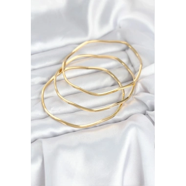 316L Çelik Gold Renk 65 mm Ajda Zikzak Model 3lü Kadın Bileklik