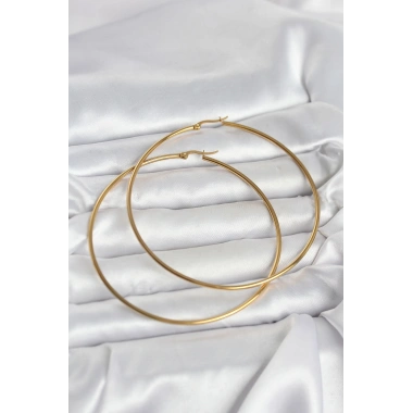 316L Çelik Gold Renk 80 mm Kadın Halka Küpe