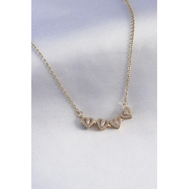 316L Çelik Gold Renk Açılır Zirkon Taşlı Yonca Model Kadın Kolye