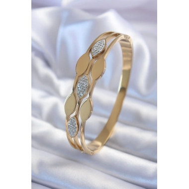 316L Çelik Gold Renk Arpa Model Zirkon Taş Detay Kadın Kelepçe Bileklik