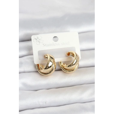 316L Çelik Gold Renk Asimetrik Halka Model Kadın Küpe
