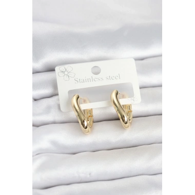 316L Çelik Gold Renk Asimetrik Halka Model Kadın Küpe