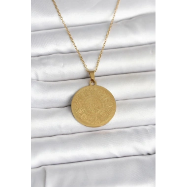 316L Çelik Gold Renk Ayetel Kürsi Yazılı Kolye