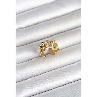316L Çelik Gold Renk Başak Form Kadın Yüzük