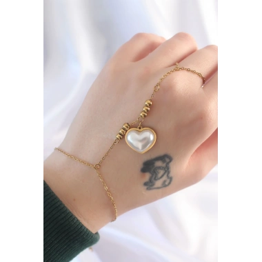 316L Çelik Gold Renk Beyaz Bubble Kalp Tasarımlı Şahmeran