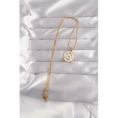 316L Çelik Gold Renk Beyaz Mineli Karışık Figürlü Tarot Kolye