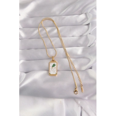 316L Çelik Gold Renk Beyaz Mineli Tarot Kolye