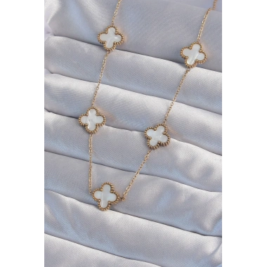 316L Çelik Gold Renk Beyaz Sedefli Yonca Kolye