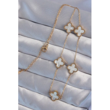 316L Çelik Gold Renk Beyaz Sedefli Yonca Kolye