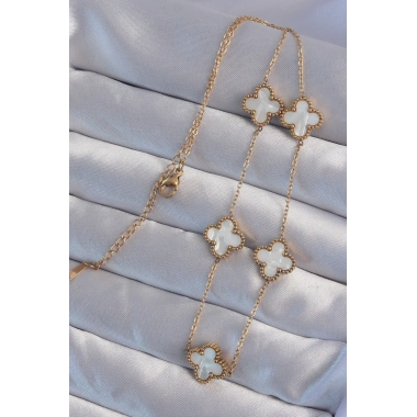 316L Çelik Gold Renk Beyaz Sedefli Yonca Kolye