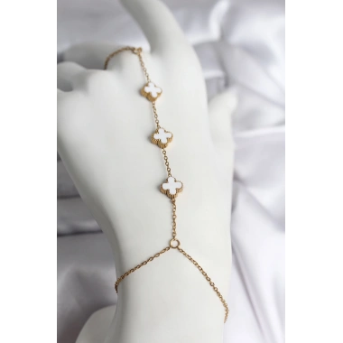 316L Çelik Gold Renk Beyaz Yonca Model Kadın Şahmeran