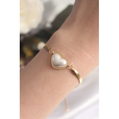 316L Çelik Gold Renk Bombeli Kalp Kadın Bileklik