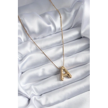 316L Çelik Gold Renk Bubble A Harf Model Kadın Kolye