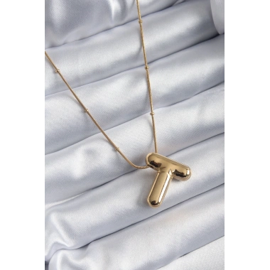 316L Çelik Gold Renk Bubble T Harf Model Kadın Kolye