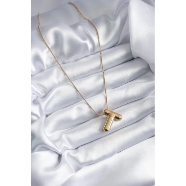 316L Çelik Gold Renk Bubble T Harf Model Kadın Kolye