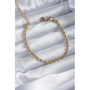316L Çelik Gold Renk Burgu Zincir Model Kadın Bileklik