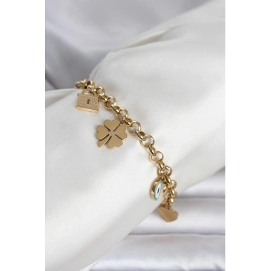 316L Çelik Gold Renk Charmlı Kadın Bileklik