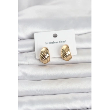 316L Çelik Gold Renk Desenli Yarım Halka Model Kadın Küpe